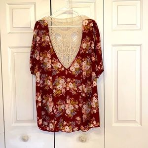 rue 21 Maroon Floral Kimono Top